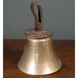 A large 19th Century handbell stamped FW to the leather handleCondition report: At present, there is