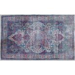 An antique Persian style rug with a cream border and stylised foliate decoration, 215cm x