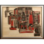 Barreau, red and black abstract, watercolour, signed lower right, framed and glazed, 63cm x