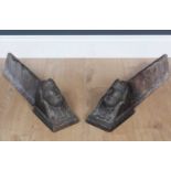 A pair of 19th century French mask cast andirons, 53cm deep x 11.5cm wide x 15cm high (2)Condition