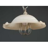 An opaline pendant light fitting with shaped glass shade, 39cm diameter x approximately 25cm