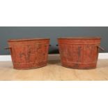 A pair of antique painted metal buckets or wine bins 91cm wide x 46cm highCondition report: