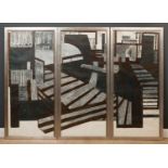 Late 20th century English school 'Dockland', screen print, triptych, signed and dated '87 with title