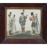 Early 19th century English school a one man band musician playing to two soldiers and their