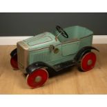 An early to mid 20th century Tri-Ang Lines Brothers child's pedal car in light blue with black