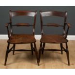 A pair of unusual mid 19th century ash and elm Oxford pattern chairs, possibly photographers chairs,