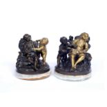 Venot Cyprien François (1808-1886) A pair of bronze and gilt bronze groups depicting boys stealing