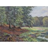 Nielsen mid 20th century wooded landscape oil on canvas, 67cm x 90cm, indistinctly signed lower