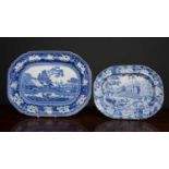 An early 19th century Davenport blue and white pictorial meat plate 33cm wide x 26cm deep together