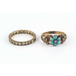 A 19th century turquoise and diamond cluster ring, the rose-cut diamond and cabochon turquoise