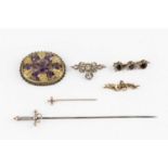 A collection of antique and later jewellery, comprising a diamond set foliate panel brooch, the