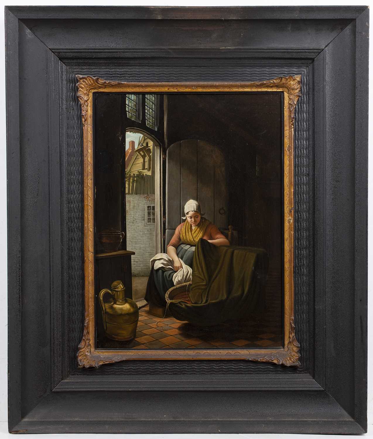 Hendrik van der Burgh (1769-1858) An interior with mother and cradle, signed, oil on panel, 36.5 x - Image 2 of 3