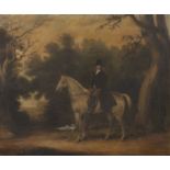 * Butler (19th century) Portrait of a gentleman upon a saddled grey mare in a wooded landscape,