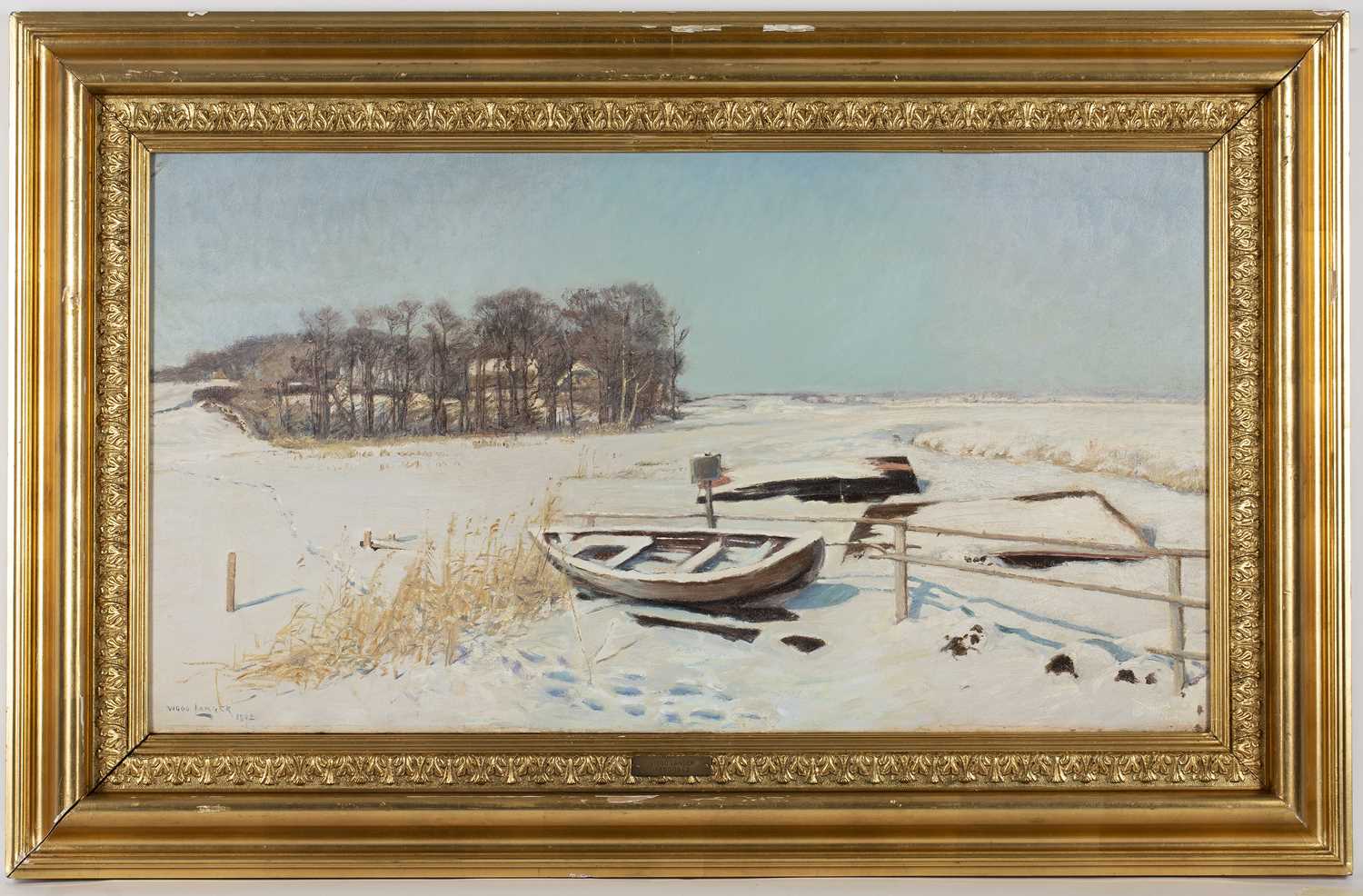 Olaf Viggo Peter Langer (1860-1942) Winter Time, signed and dated 1892, oil on canvas, 46 x 84cm - Image 2 of 3