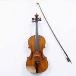 A violin with two piece back made by Robert Corbin of Christchurch, 1974, 35.4cm; together with bow,