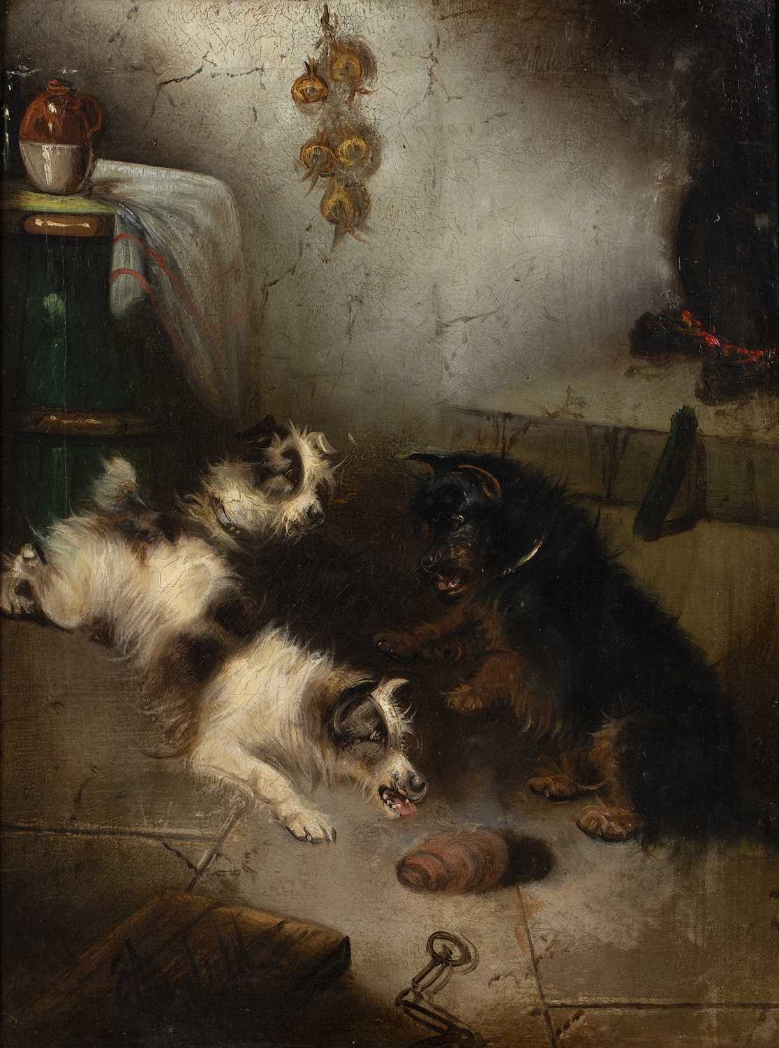 Edward Armfield (1817-1896) Terriers ratting in a barn, signed, oil on canvas, 39.5 x 29.5cm