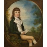 Attributed to Daniel Gardner (1750-1805) Portrait of a young boy seated with music manuscript in a