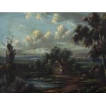 18th century Dutch school Landscape with cottage, oil on copper, 9.5 x 12.5cm
