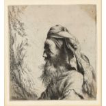 Jan Lievens (1607-1674) Man in a turban facing left, etching, 16 x 14.5cm