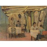 H J Hughes 'The Terrace at Cagnes', signed and dated '48, oil on board, 25.5 x 34.5cm