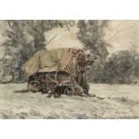 Sydney Edwin Huxtable (1905-1990) Threshing Machine, signed, watercolour, 26 x 36cm; and Barns at