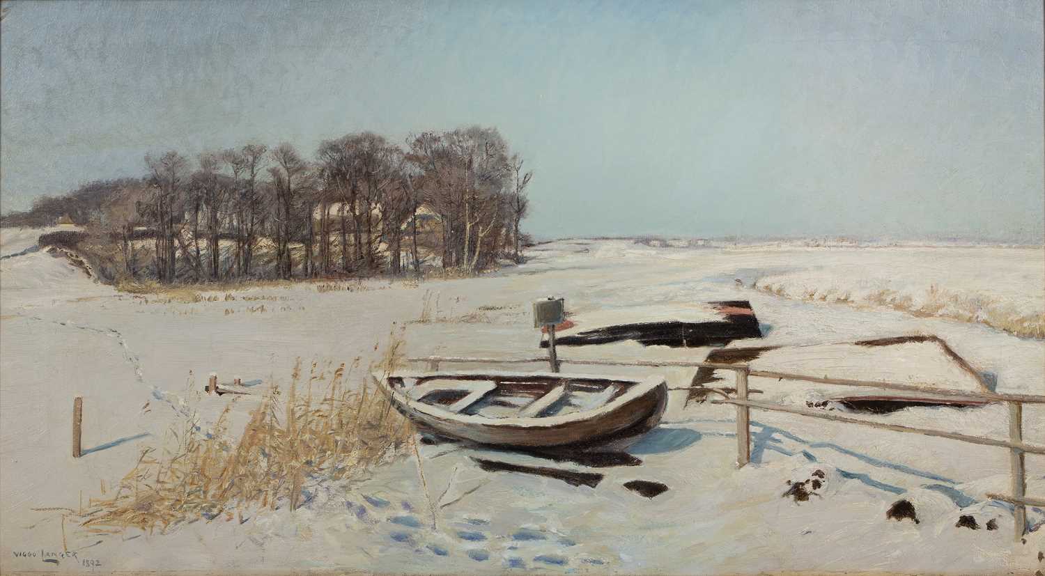 Olaf Viggo Peter Langer (1860-1942) Winter Time, signed and dated 1892, oil on canvas, 46 x 84cm