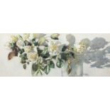 Marc Folly (20th/21st Century) White Roses, signed, watercolour, 35 x 88cm