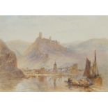 Alfred William Hunt (1830-1896) Alken on the Moselo, signed verso, watercolour, 13 x 18cm