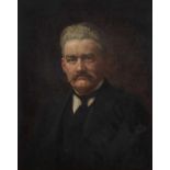 English School Portrait of William Dockar-Drysdale wearing jacket and tie, oil on canvas in carved