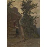 A * Pegrassi (?) Figures on stone steps in a landscape; and companion, a pair, signed, oil on panel,