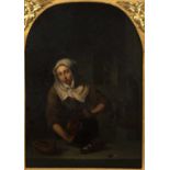 Follower of Dominicus van Tol (c.1635-1676) The Kitchen Maid, oil on canvas, 29.5 x 23; in carved