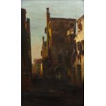19th century Venetian school A side canal with figures, oil on canvas, 31.5 x 19cm