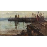 Colin Hunter (1841-1904) A harbour side with fishing vessels and labourers, signed and dated 1887,