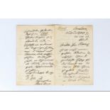 Bruch, Max - an autograph letter addressed to Fischkof, four pages on two conjoined sheets, dated