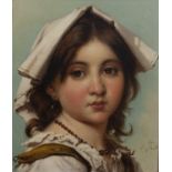 19th century Italian school Head and shoulders portrait of a young girl, signed 'Criti', oil on