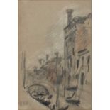 Hercules Brabazon Brabazon (1821-1906) Venetian Side Canal, signed with initials, charcoal and