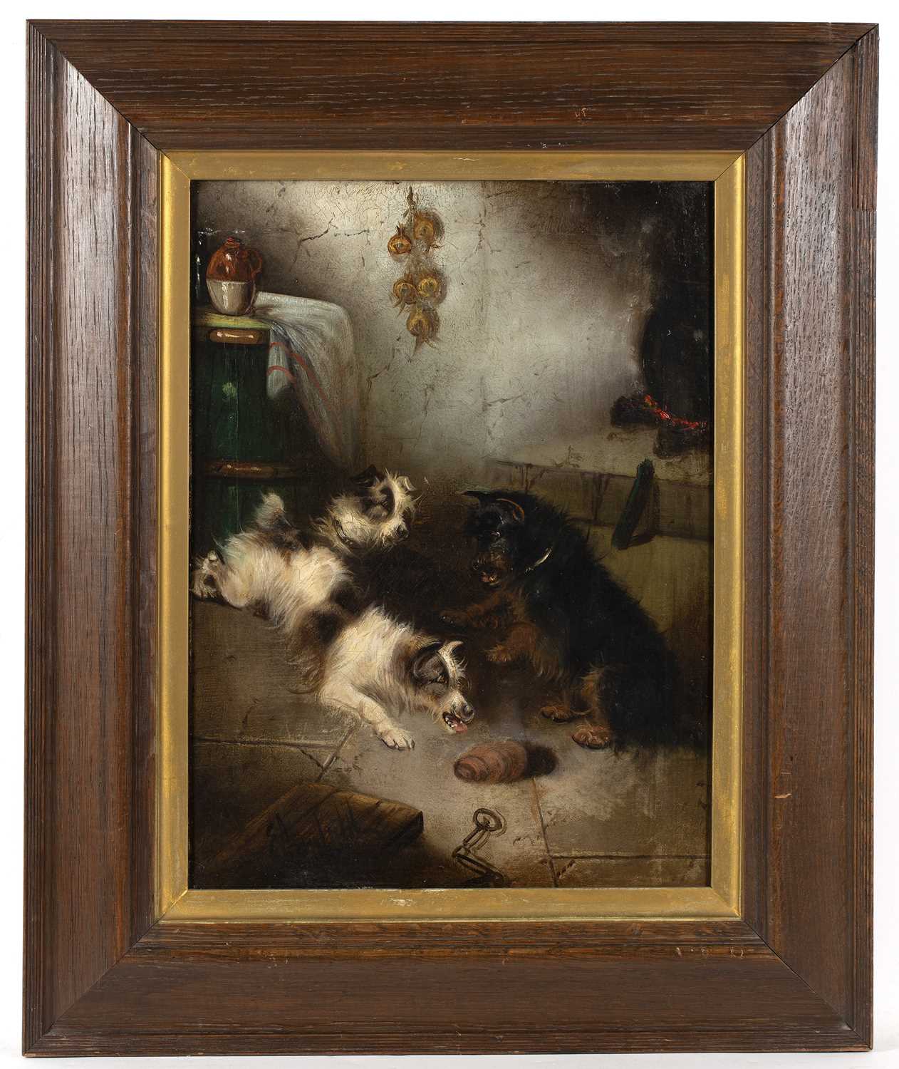 Edward Armfield (1817-1896) Terriers ratting in a barn, signed, oil on canvas, 39.5 x 29.5cm - Image 2 of 3
