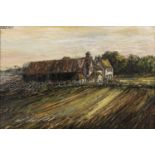 Robert W. Hill (1932-1990) Farm Buildings, signed, oil on canvas, 50 x 75cm