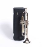A Yamaha T-100S silver plated trumpet numbered 211475, cased