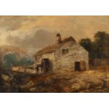19th century English school Landscape with watermill, signed 'D Cox', oil on panel, 20 x 27cm