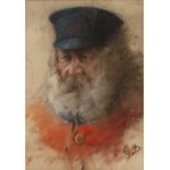 Circle of Sir George Clausen (1852-1944) 'A Chelsea Pensioner', signed with monogram and dated '