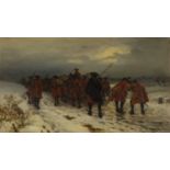 Ernest Crofts (1847-1911) 'Marlborough's Men' On the March at Daybreak - Winter Time, signed and