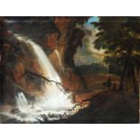 Circle of Richard Wilson (1713-1782) Figures in a moonlit landscape with waterfall, oil on canvas,