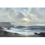 Peter Cosslett (1927-2012) Morning sea with distant headland, signed, oil on board, 50 x 75.5cm