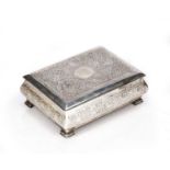 Continental white metal box with wooden lining and foliate patterns to the exterior, standing on