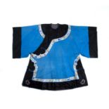 Blue ground embroidered jacket Chinese, 20th Century decorated with bands of flowers set against a