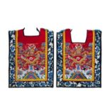 Pair of embroidered children's bibs Chinese, 19th Century depicting in gold thread a five clawed