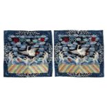 Pair of kesi civil official's rank badges Chinese, 19th Century the bird standing on the rocks above