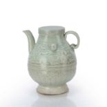 Qingbai spouted ewer Chinese, Yuan dynasty decorated with lotus petals around the base of the body