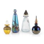 Okra Glass scent bottle, 1986 18cm high; with three glass scent bottles (4).Clear glass scent bottle